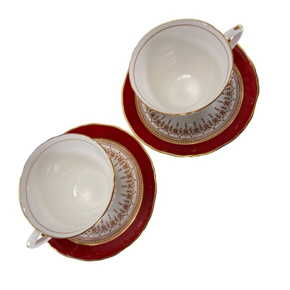 Vtg Royal Worcester Red Regency Tea Cup Saucer Set Of 2 Gold Trim England - Picture 11 of 15